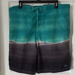 Speedo Aqua and Charcoal Board Shorts Men’s XXL EUC
